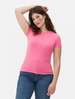 Hauts Et T-Shirts|Primark T-shirt Stretch à Manches Courtes Rose vif