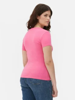 Hauts Et T-Shirts|Primark T-shirt Stretch à Manches Courtes Rose vif