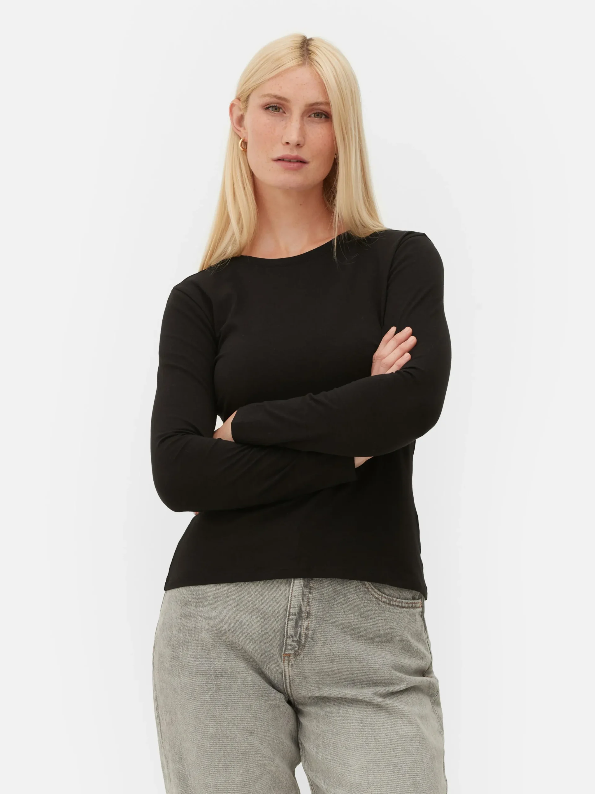 Hauts Et T-Shirts|Primark T-shirt Stretch à Manches Longues Noir