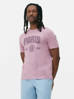 Hauts Et T-Shirts|Primark T-shirt Style Universitaire à Manches Courtes Paris Violet