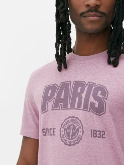 Hauts Et T-Shirts|Primark T-shirt Style Universitaire à Manches Courtes Paris Violet