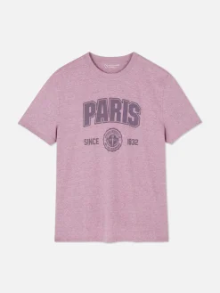 Hauts Et T-Shirts|Primark T-shirt Style Universitaire à Manches Courtes Paris Violet