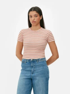 Hauts Et T-Shirts|Primark T-shirt Texturé à Ourlet Ondulé Pêche