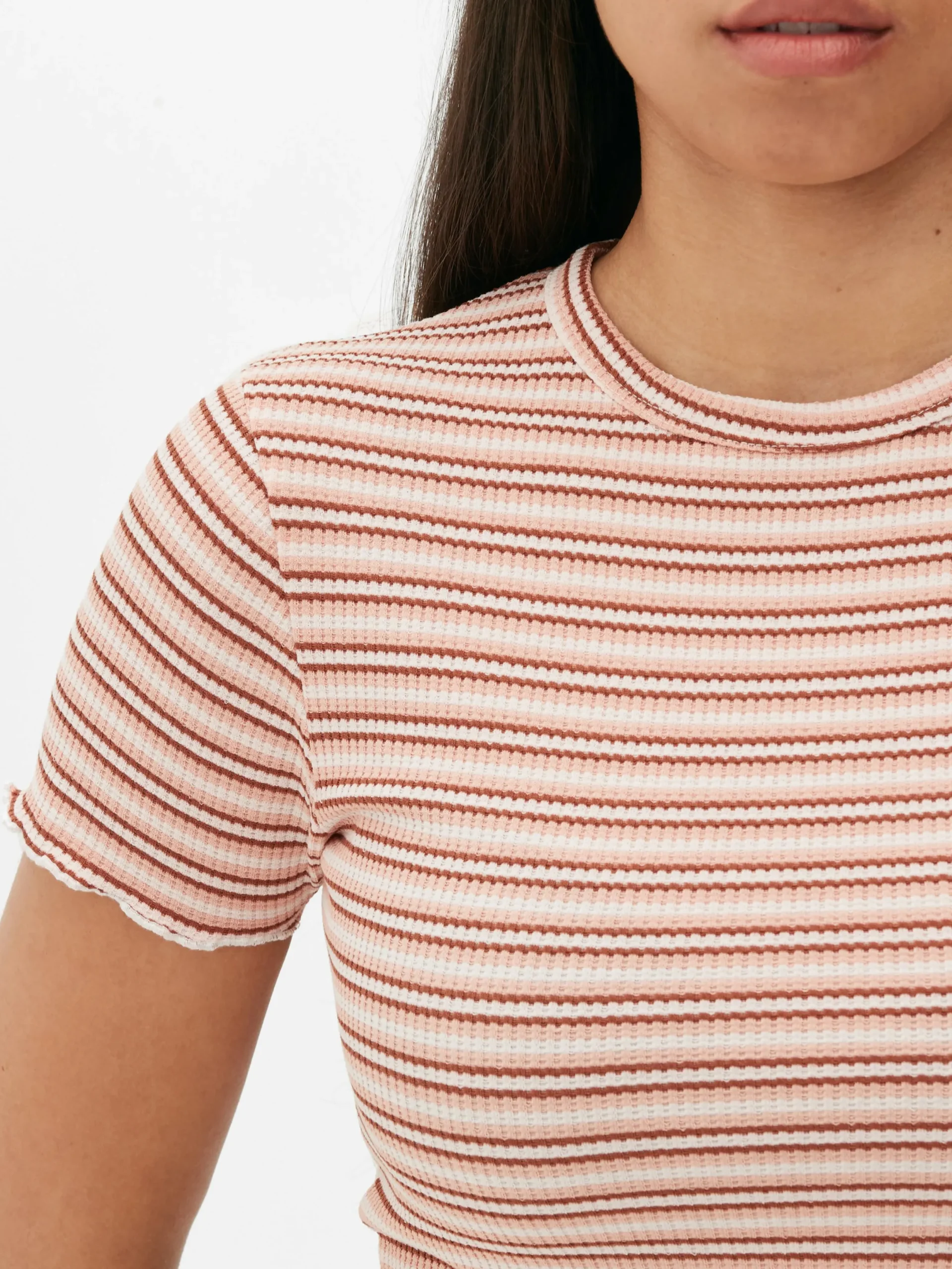 Hauts Et T-Shirts|Primark T-shirt Texturé à Ourlet Ondulé Pêche