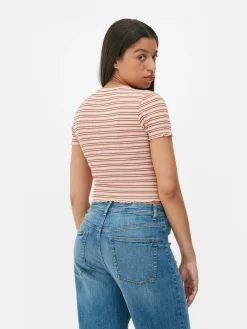 Hauts Et T-Shirts|Primark T-shirt Texturé à Ourlet Ondulé Pêche