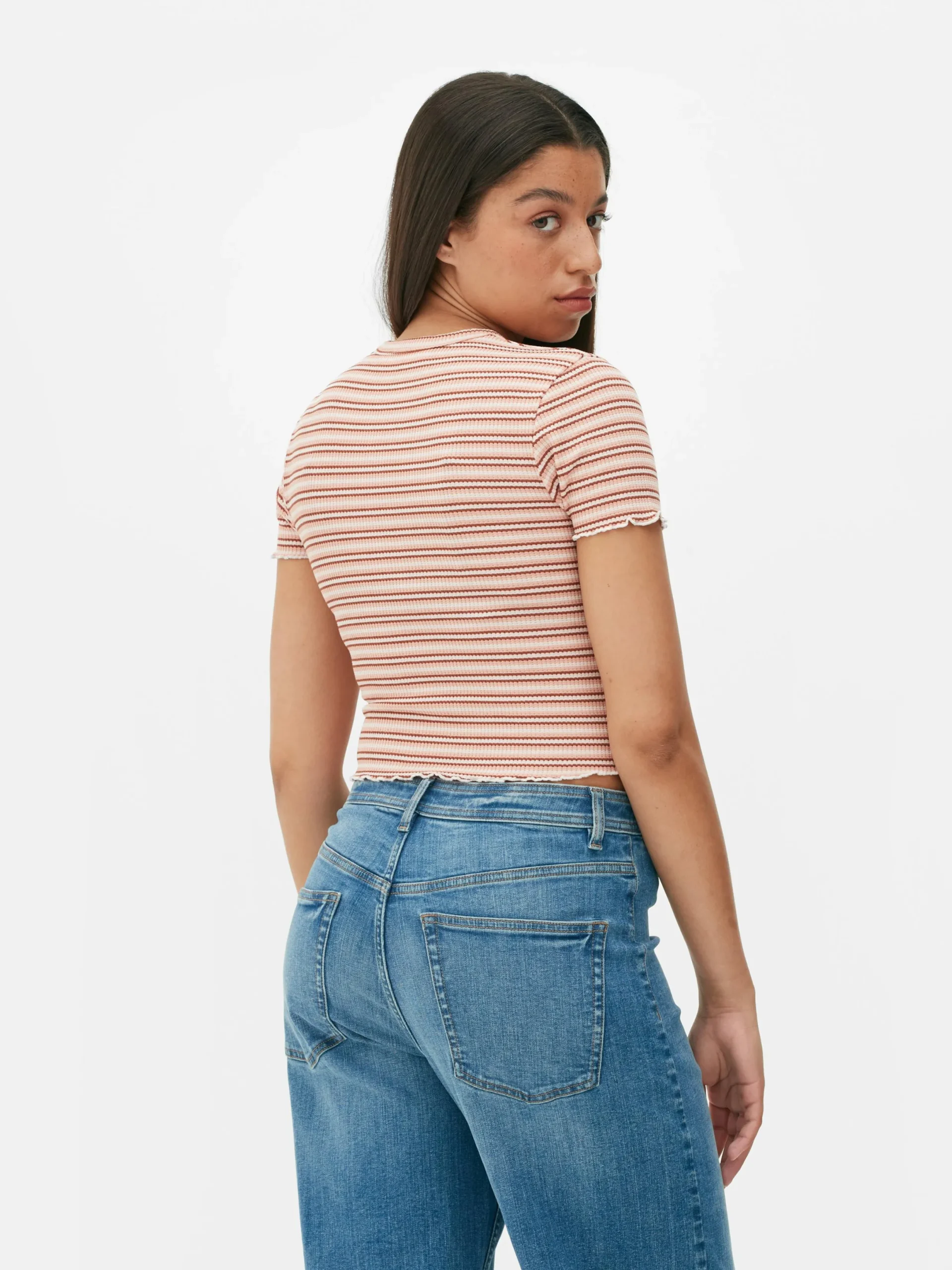 Hauts Et T-Shirts|Primark T-shirt Texturé à Ourlet Ondulé Pêche