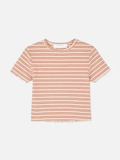 Hauts Et T-Shirts|Primark T-shirt Texturé à Ourlet Ondulé Pêche