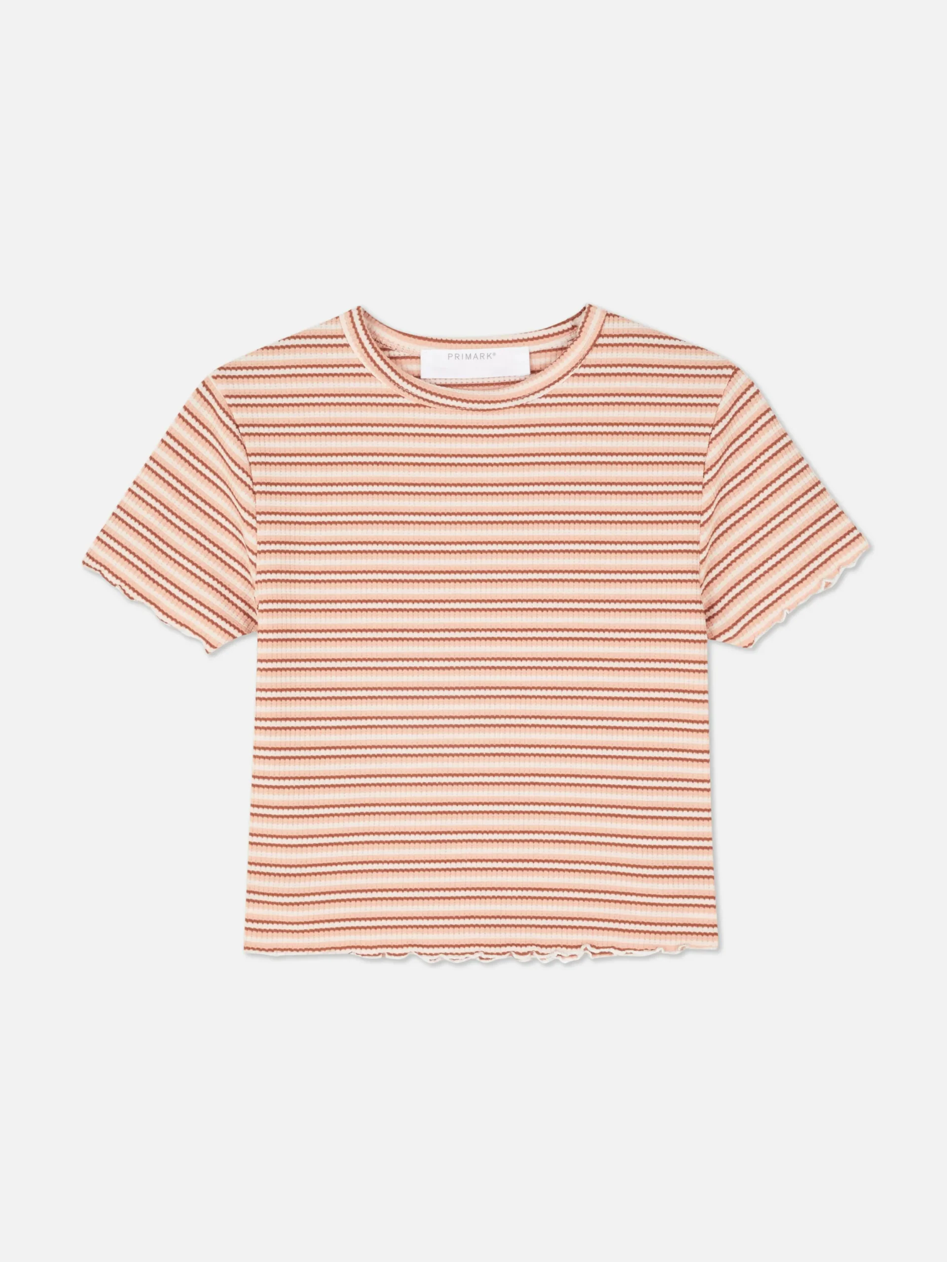 Hauts Et T-Shirts|Primark T-shirt Texturé à Ourlet Ondulé Pêche