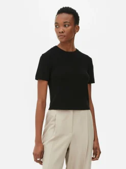 Hauts Et T-Shirts|Primark T-shirt Tricoté à Col Rond Noir