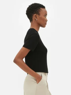 Hauts Et T-Shirts|Primark T-shirt Tricoté à Col Rond Noir