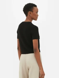 Hauts Et T-Shirts|Primark T-shirt Tricoté à Col Rond Noir