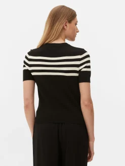 Hauts Et T-Shirts|Primark T-shirt Tricoté à Manches Courtes Noir/Blanc