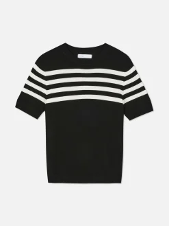 Hauts Et T-Shirts|Primark T-shirt Tricoté à Manches Courtes Noir/Blanc