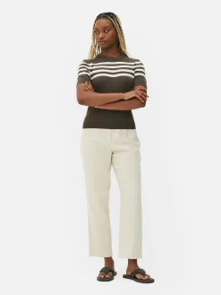 Hauts Et T-Shirts|Primark T-shirt Tricoté à Manches Courtes Marron