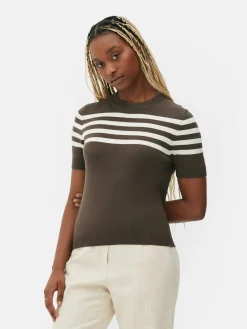 Hauts Et T-Shirts|Primark T-shirt Tricoté à Manches Courtes Marron