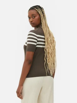 Hauts Et T-Shirts|Primark T-shirt Tricoté à Manches Courtes Marron