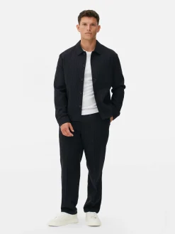 Manteaux Et Vestes|Primark Veste Boutonnée à Rayures Fines Kem Bleu marine