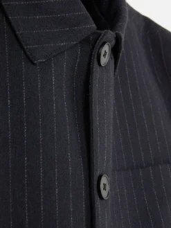 Manteaux Et Vestes|Primark Veste Boutonnée à Rayures Fines Kem Bleu marine