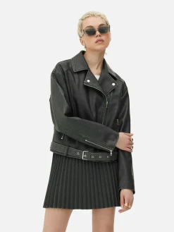 Manteaux Et Vestes|Primark Veste De Motard En Simili Cuir Effet Vieilli Gris