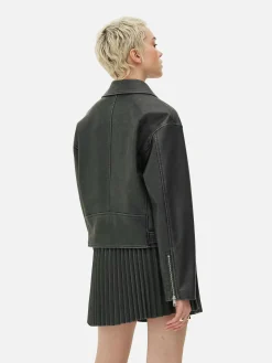 Manteaux Et Vestes|Primark Veste De Motard En Simili Cuir Effet Vieilli Gris