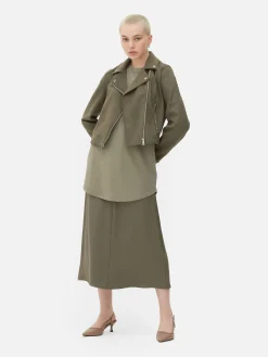 Manteaux Et Vestes|Primark Veste De Motard Imitation Daim Kaki