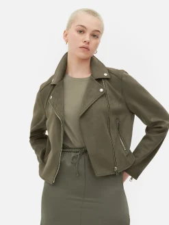 Manteaux Et Vestes|Primark Veste De Motard Imitation Daim Kaki