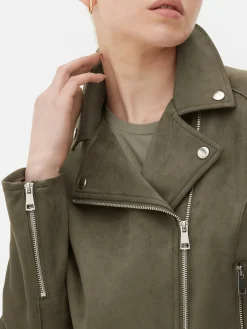 Manteaux Et Vestes|Primark Veste De Motard Imitation Daim Kaki