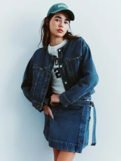 Denim|Manteaux Et Vestes|Primark Veste En Jean Sans Col Bleu moyen