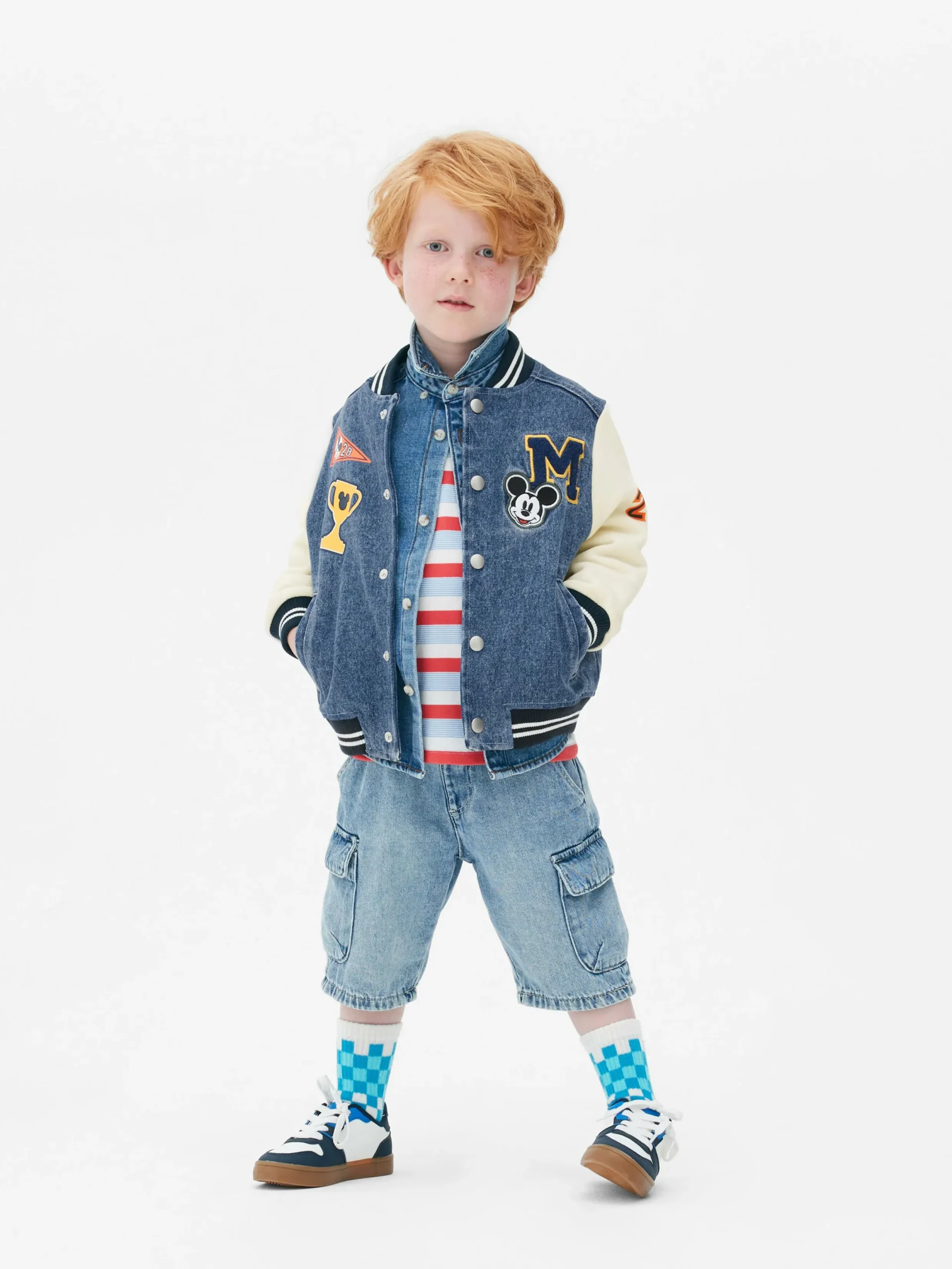 Manteaux Et Vestes|Primark Veste En Jean Style Universitaire Disney Mickey Mouse Bleu