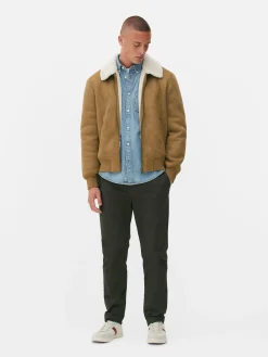 Manteaux Et Vestes|Primark Veste En Suédine à Col Effet Mouton Retourné Fauve