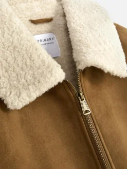 Manteaux Et Vestes|Primark Veste En Suédine à Col Effet Mouton Retourné Fauve