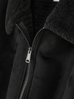 Manteaux Et Vestes|Primark Veste En Suédine à Col Effet Mouton Retourné Noir