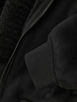 Manteaux Et Vestes|Primark Veste En Suédine à Col Effet Mouton Retourné Noir