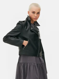 Manteaux Et Vestes|Primark Veste Motard En Simili Cuir Essential Noir