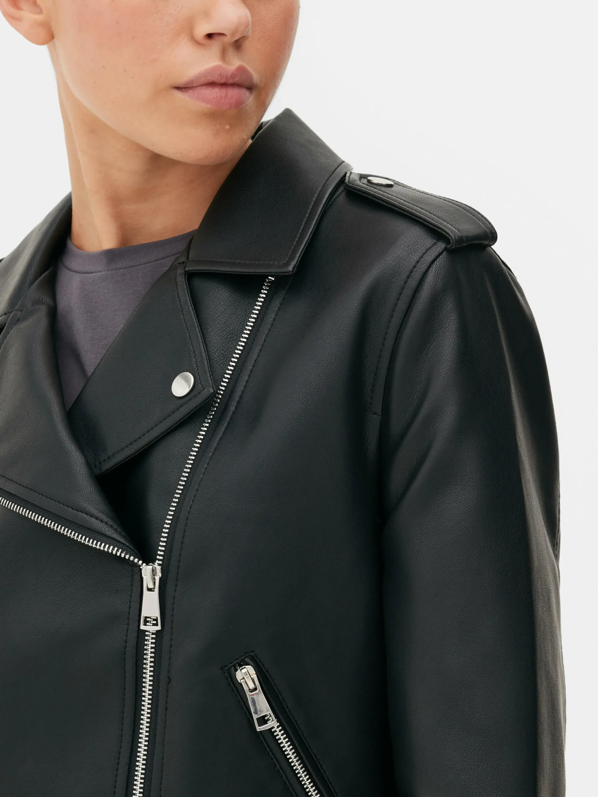 Manteaux Et Vestes|Primark Veste Motard En Simili Cuir Essential Noir