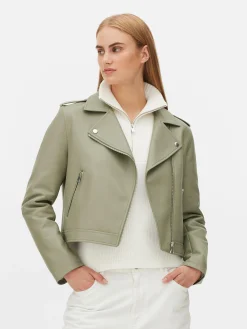 Manteaux Et Vestes|Primark Veste Motard En Simili Cuir Essential Vert clair