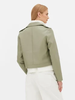 Manteaux Et Vestes|Primark Veste Motard En Simili Cuir Essential Vert clair