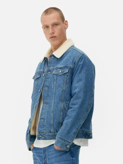 Manteaux Et Vestes|Primark Veste Trucker En Denim à Col Effet Mouton Retourné Bleu