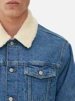 Manteaux Et Vestes|Primark Veste Trucker En Denim à Col Effet Mouton Retourné Bleu