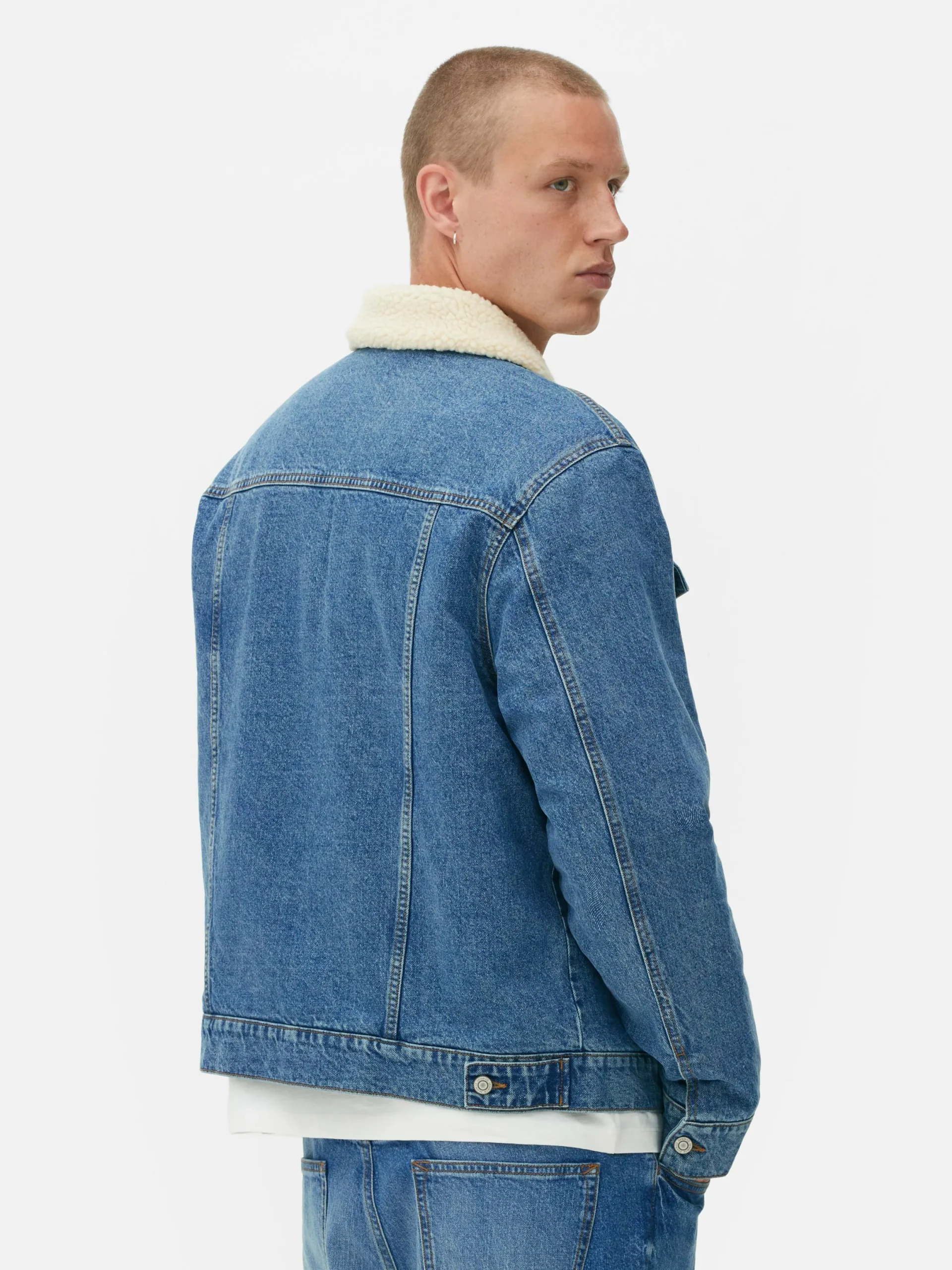 Manteaux Et Vestes|Primark Veste Trucker En Denim à Col Effet Mouton Retourné Bleu