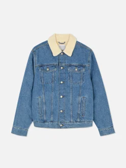 Manteaux Et Vestes|Primark Veste Trucker En Denim à Col Effet Mouton Retourné Bleu