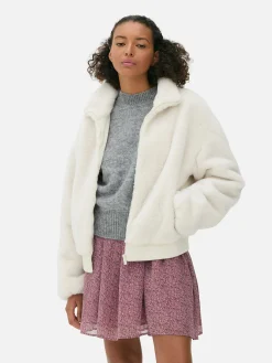 Manteaux Et Vestes|Primark Veste Zippée En Fausse Fourrure Écru