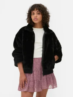 Manteaux Et Vestes|Primark Veste Zippée En Fausse Fourrure Noir