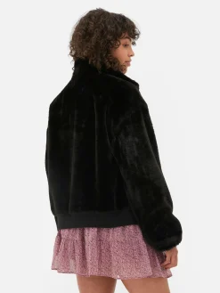 Manteaux Et Vestes|Primark Veste Zippée En Fausse Fourrure Noir