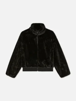Manteaux Et Vestes|Primark Veste Zippée En Fausse Fourrure Noir